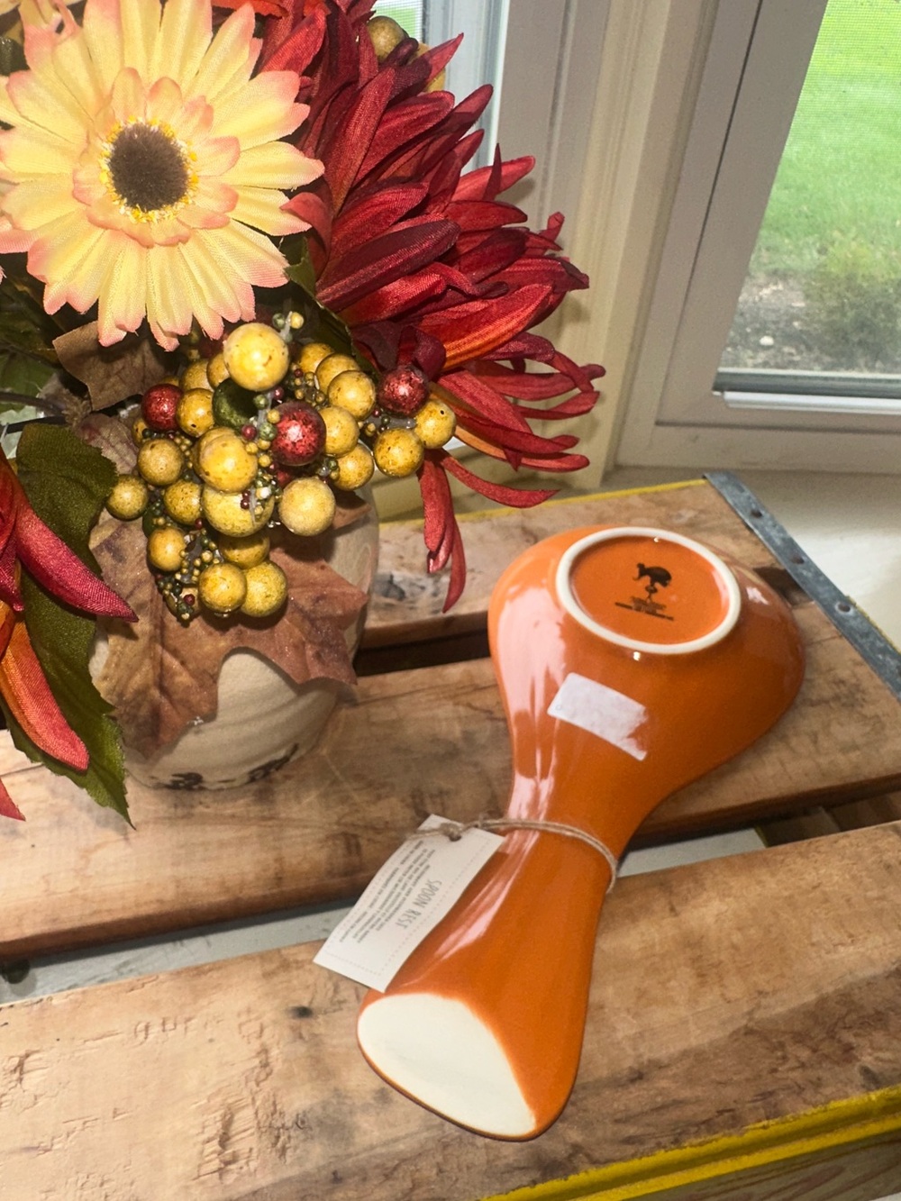 "So Very Thankful" Orange Ceramic Spoon Rest - New - Picture 2 of 5